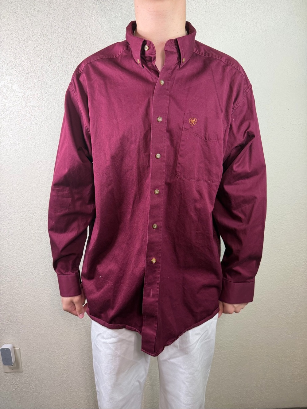 Ariat Mens XXL Burgundy Button Down Shirt Long Sleeve 100% Cotton Western - Picture 3 of 15